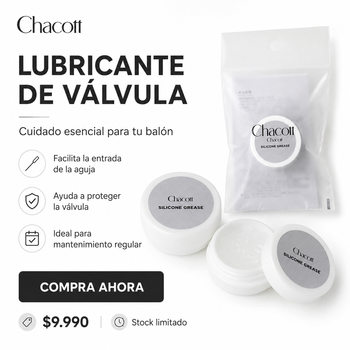 Lubricante de Válvula Chacott para Balón de Gimnasia Rítmica