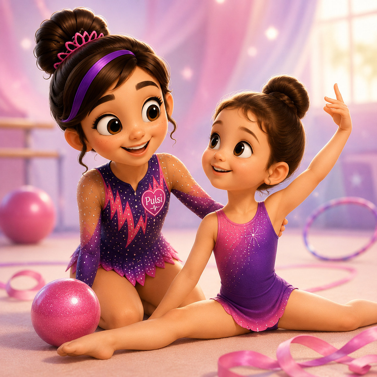 Niña gimnasta inicial junto a Pulsi