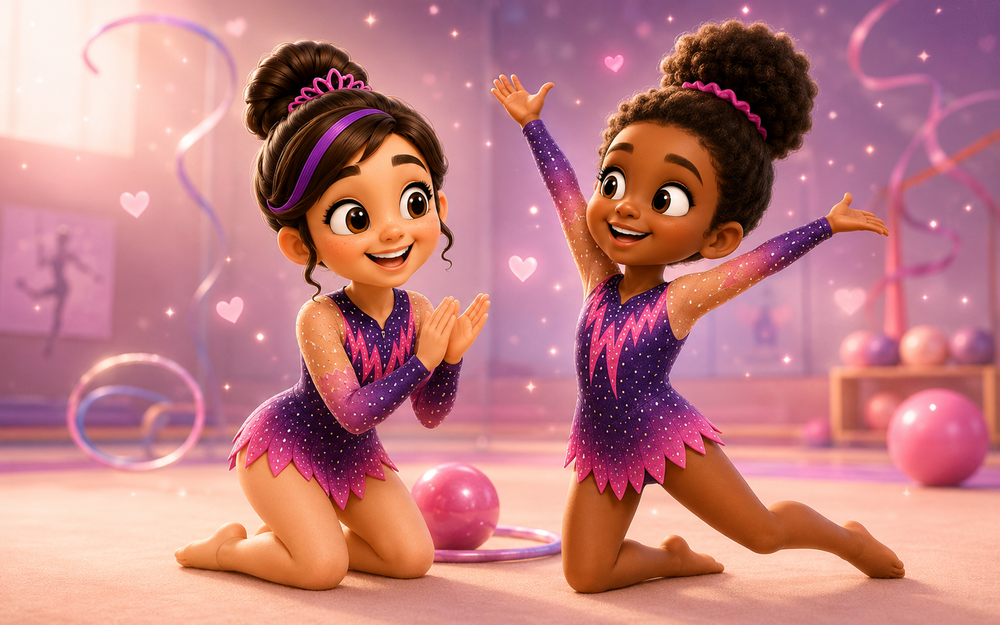 Pulsi celebrando un avance con una niña gimnasta