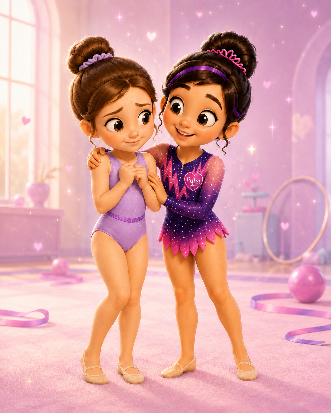 Pulsi entregando un mensaje de apoyo a una niña gimnasta