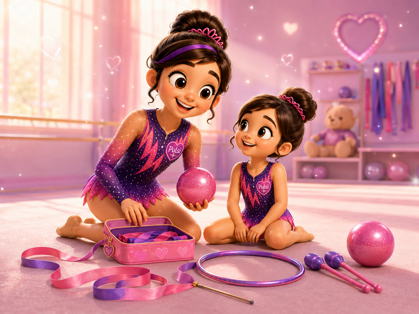 Pulsi enseñando a cuidar implementos de gimnasia rítmica