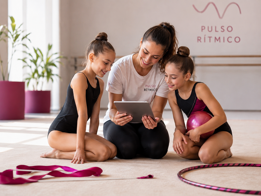 Entrenadora de gimnasia rítmica colaborando con Pulso Rítmico