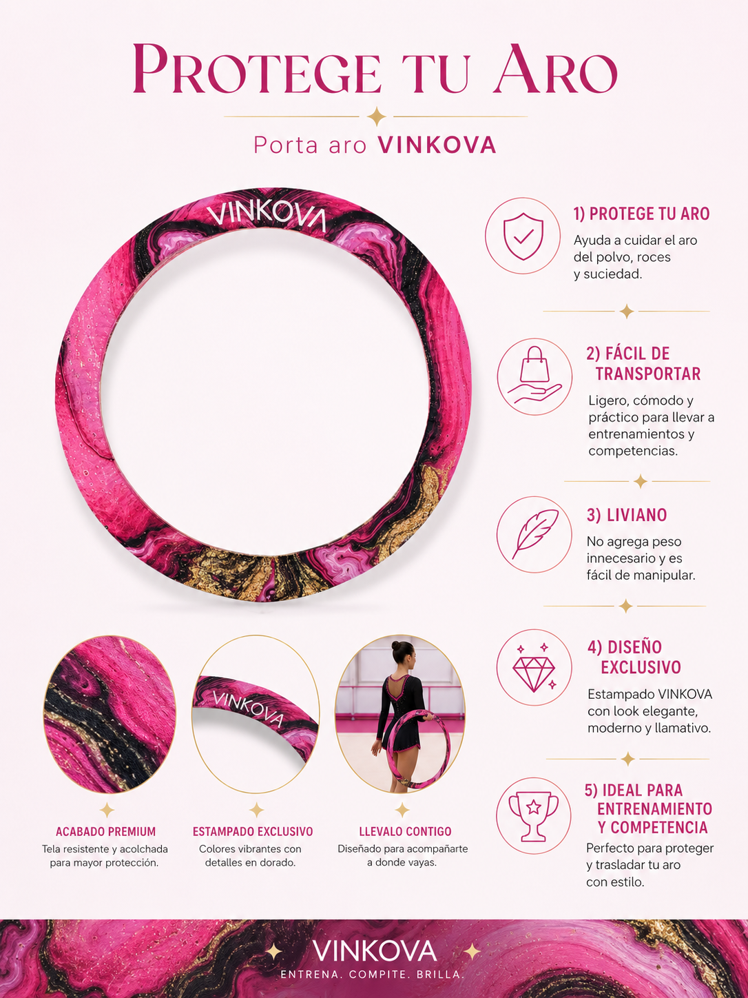 Funda de Aro VINKOVA Volcano Rose para Gimnasia Rítmica