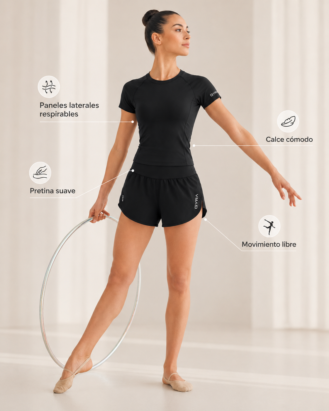 Pantalón Corto GYRA con Calza para Gimnasia Rítmica